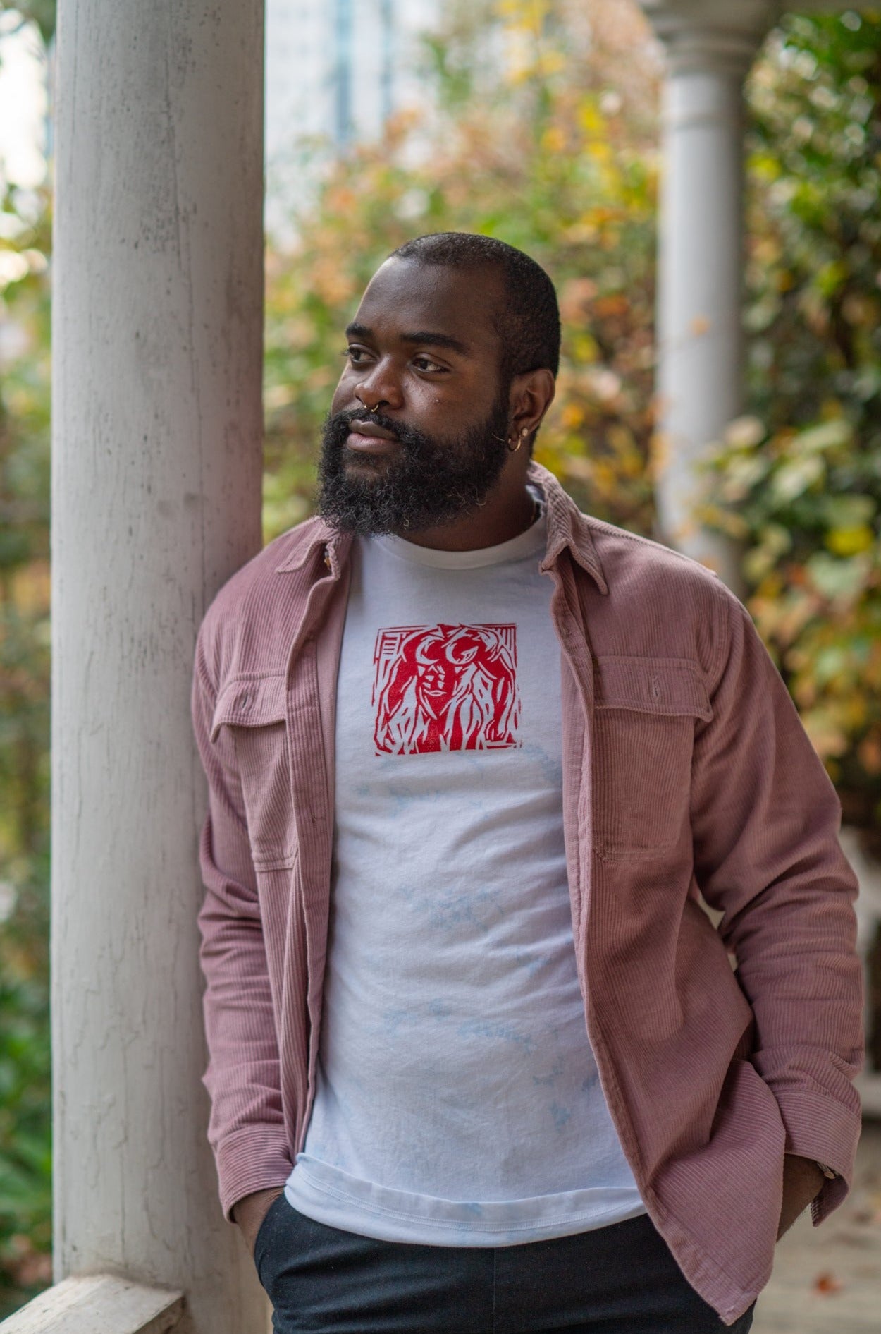 Man Stamp | Red on Sky Tie Dye - Short Sleeve Tee