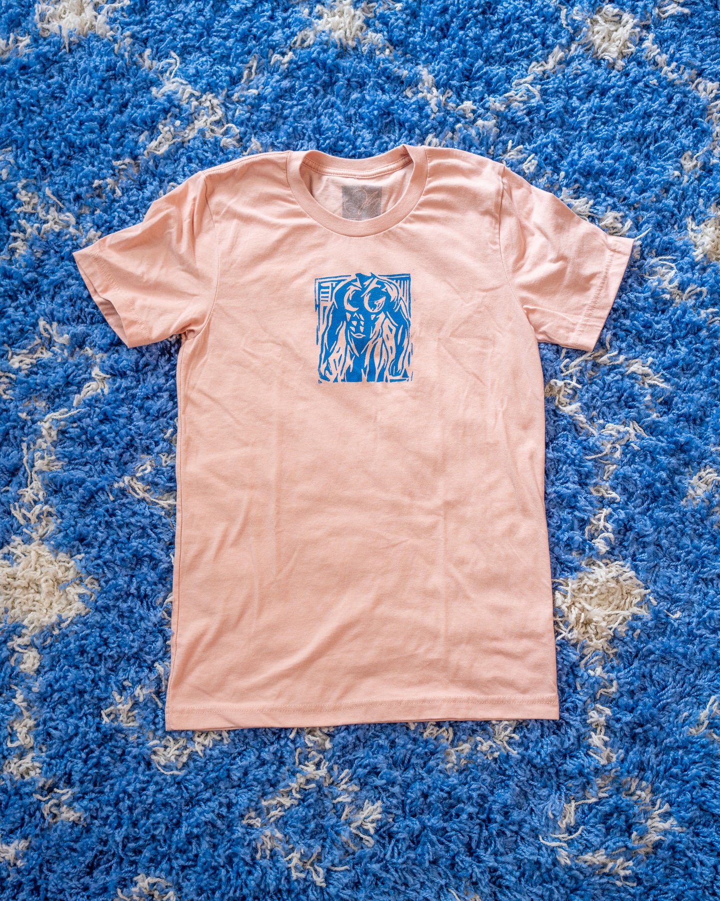 Man Stamp | Blue on Peach - Short Sleeve Tee