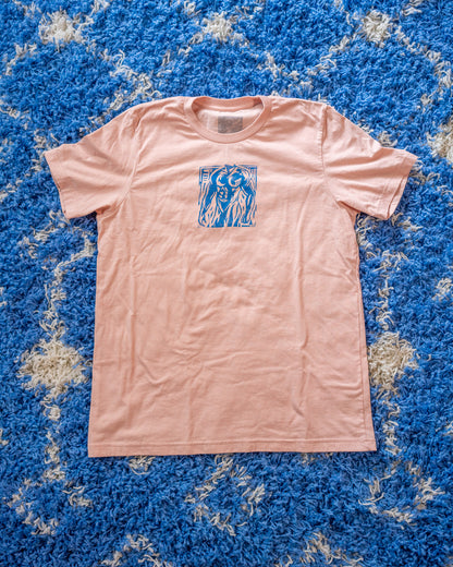 Man Stamp | Blue on Peach - Short Sleeve Tee