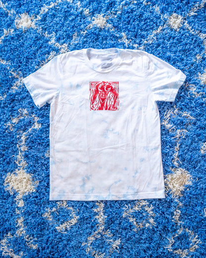 Man Stamp | Red on Sky Tie Dye - Short Sleeve Tee