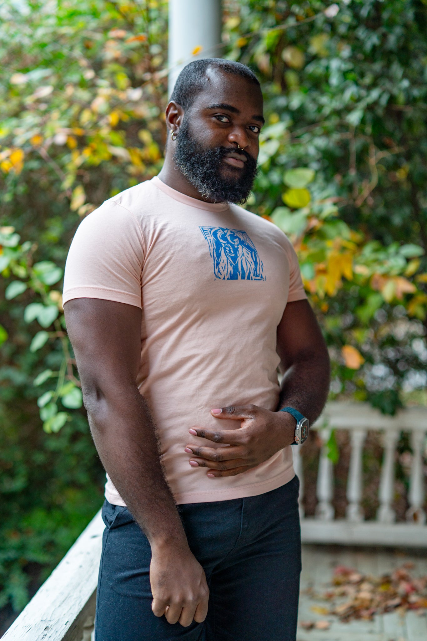 Man Stamp | Blue on Peach - Short Sleeve Tee