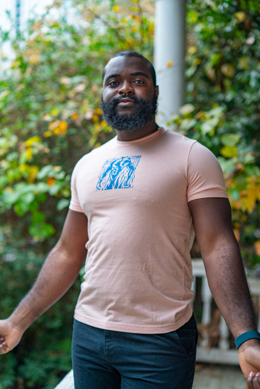 Man Stamp | Blue on Peach - Short Sleeve Tee