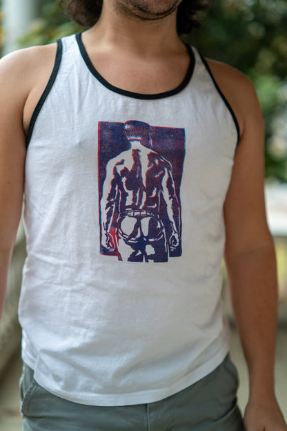 Spank Stamp | Red Blue Split on White - Tank Top