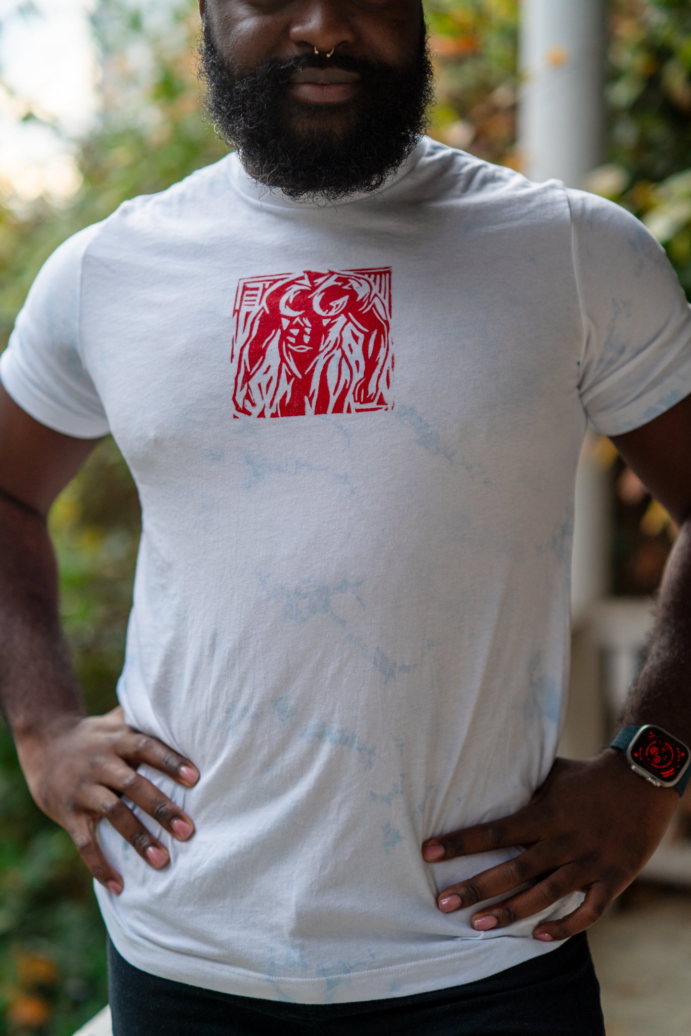 Man Stamp | Red on Sky Tie Dye - Short Sleeve Tee