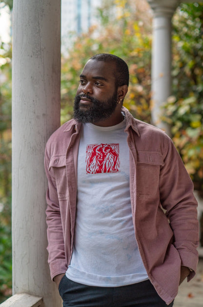 Man Stamp | Red on Sky Tie Dye - Short Sleeve Tee