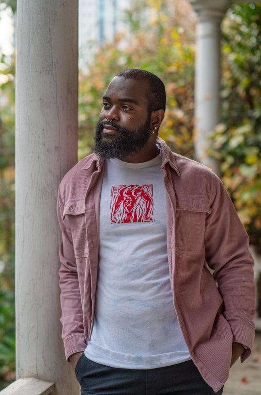 Man Stamp | Red on Sky Tie Dye - Short Sleeve Tee