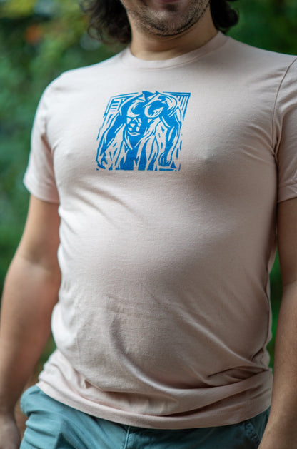 Man Stamp | Blue on Peach - Short Sleeve Tee