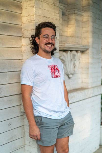 Man Stamp | Red on Sky Tie Dye - Short Sleeve Tee