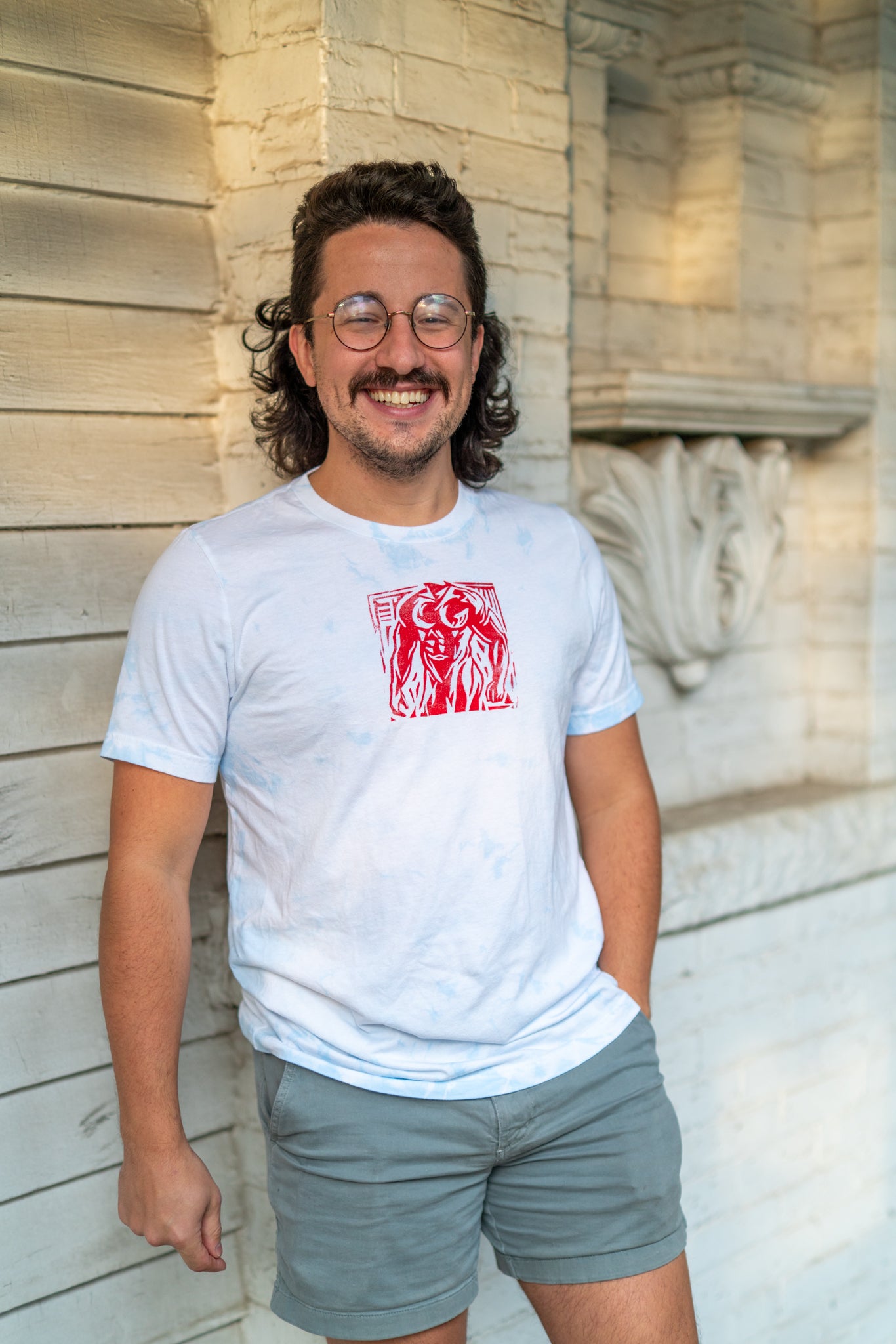 Man Stamp | Red on Sky Tie Dye - Short Sleeve Tee