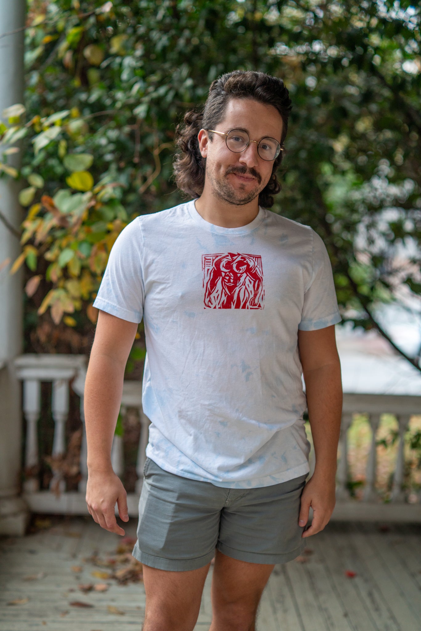 Man Stamp | Red on Sky Tie Dye - Short Sleeve Tee